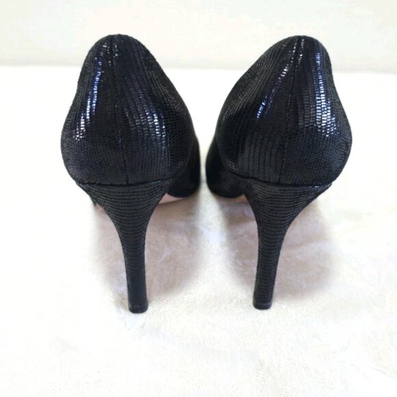 Ann Taylor Leather Peep Open Toe Pumps Heels Shoes 6 M Textured Black Slip On - Picture 8 of 9